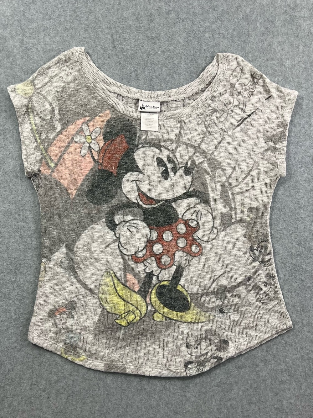 2010’s Disney Parks Minnie Mouse Gray Heathered Short Sleeve Top Size Medium